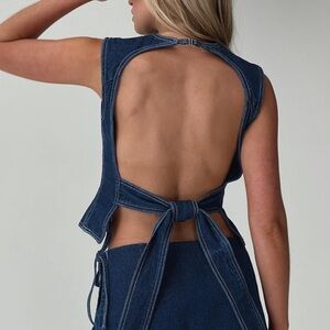 Stylish Blue Denim Backless Dress